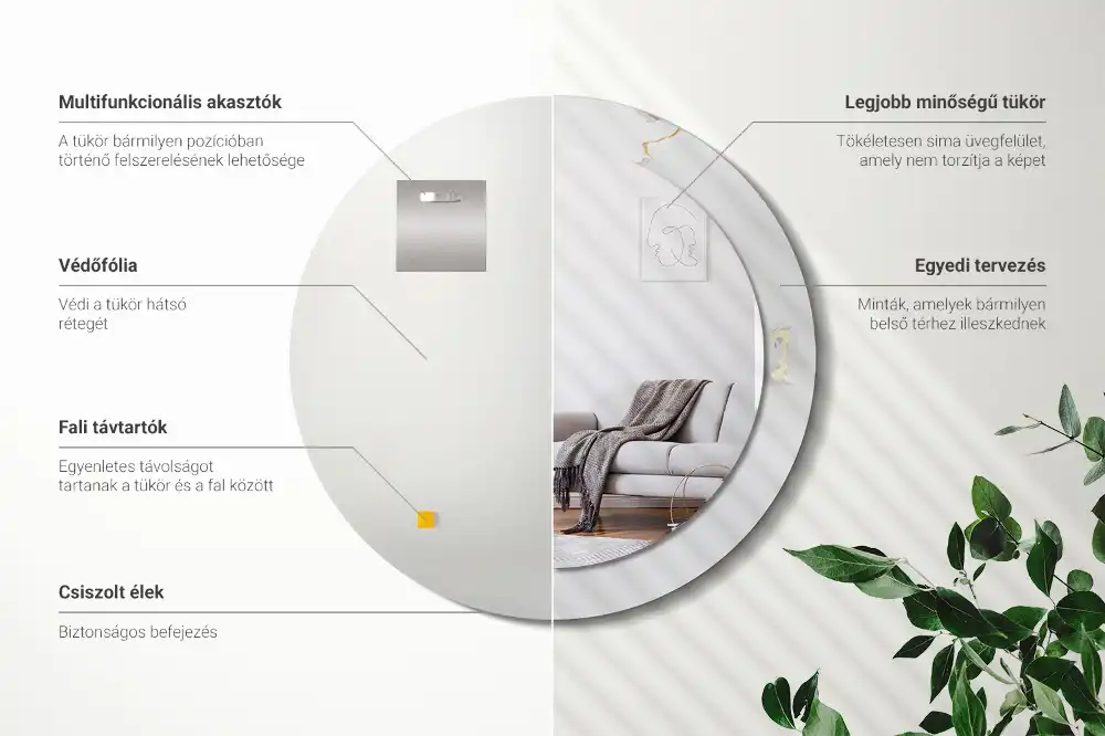 Spiegel mit bedrucktem Rahmen rund Weißes Marmorchen