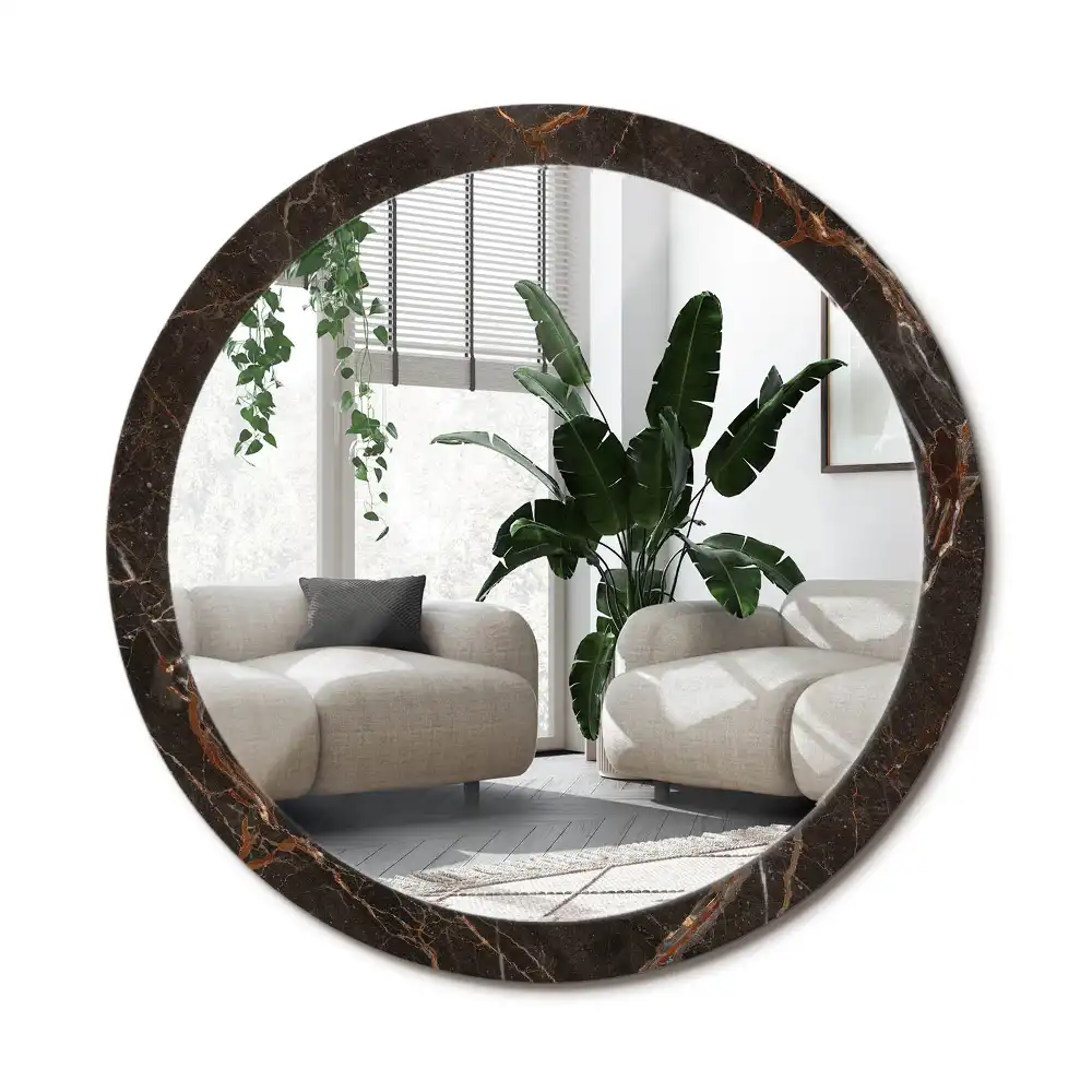 Spiegel mit bedrucktem Rahmen rund Brauner Marmor