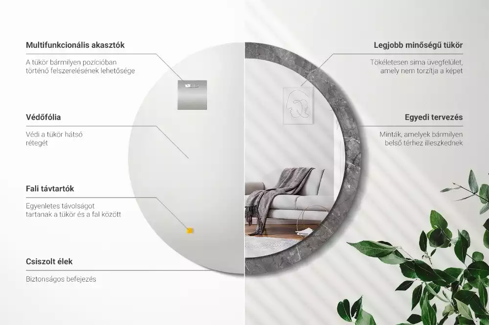 Spiegel mit bedrucktem Rahmen rund Rustikaler Marmor