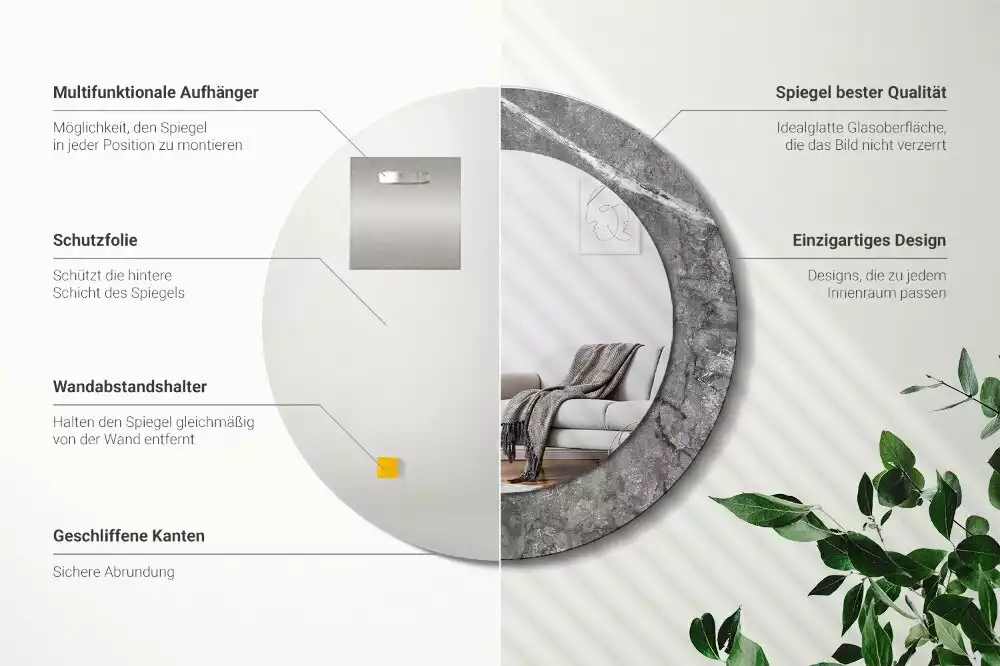 Spiegel mit bedrucktem Rahmen rund Rustikaler Marmor