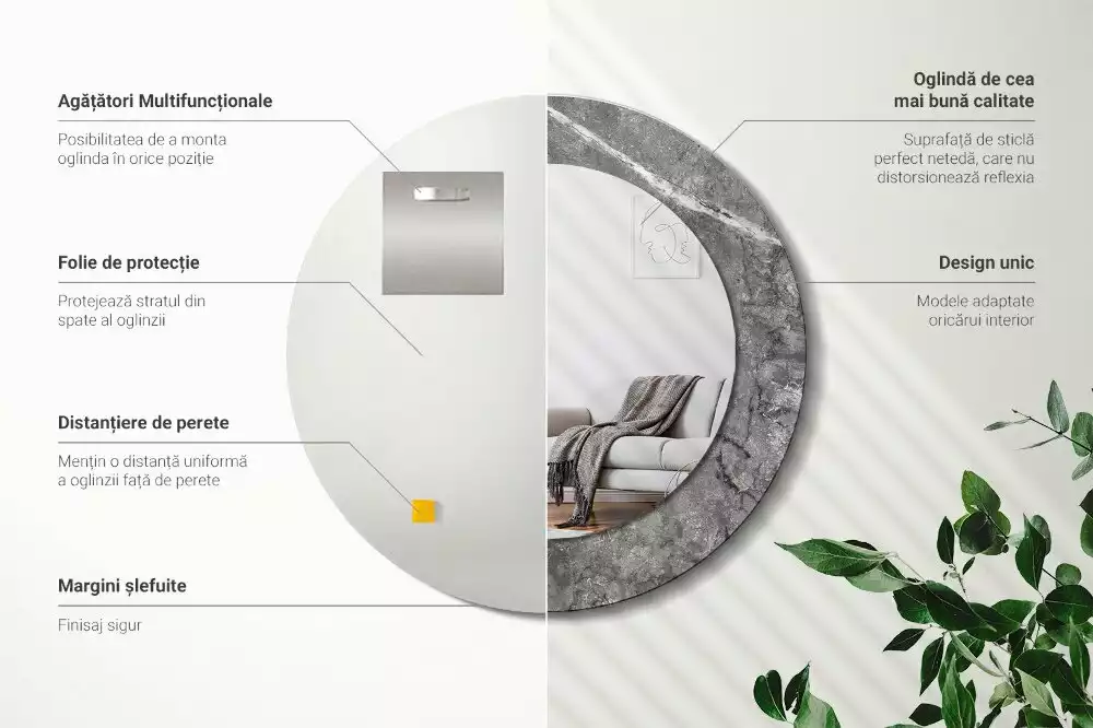 Spiegel mit bedrucktem Rahmen rund Rustikaler Marmor