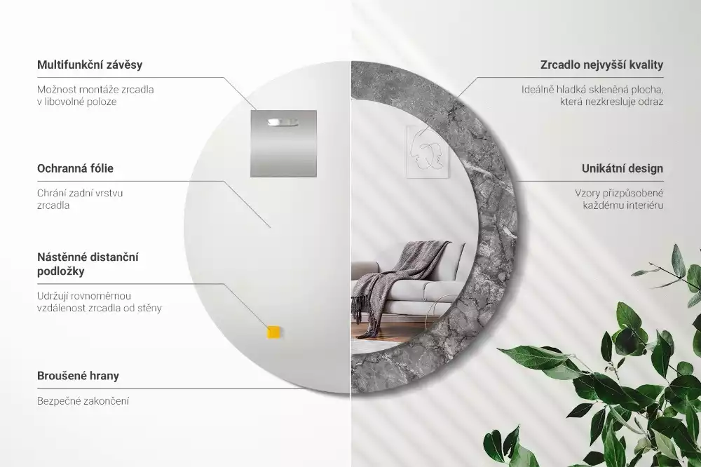 Spiegel mit bedrucktem Rahmen rund Rustikaler Marmor