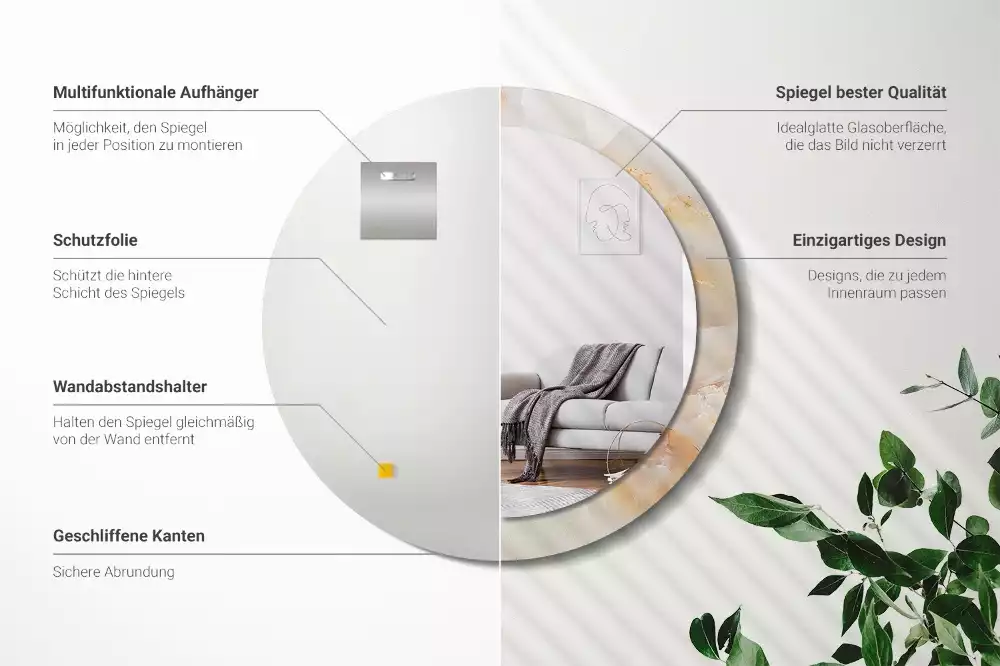 Spiegel mit bedrucktem Rahmen rund Onyx-Marmor