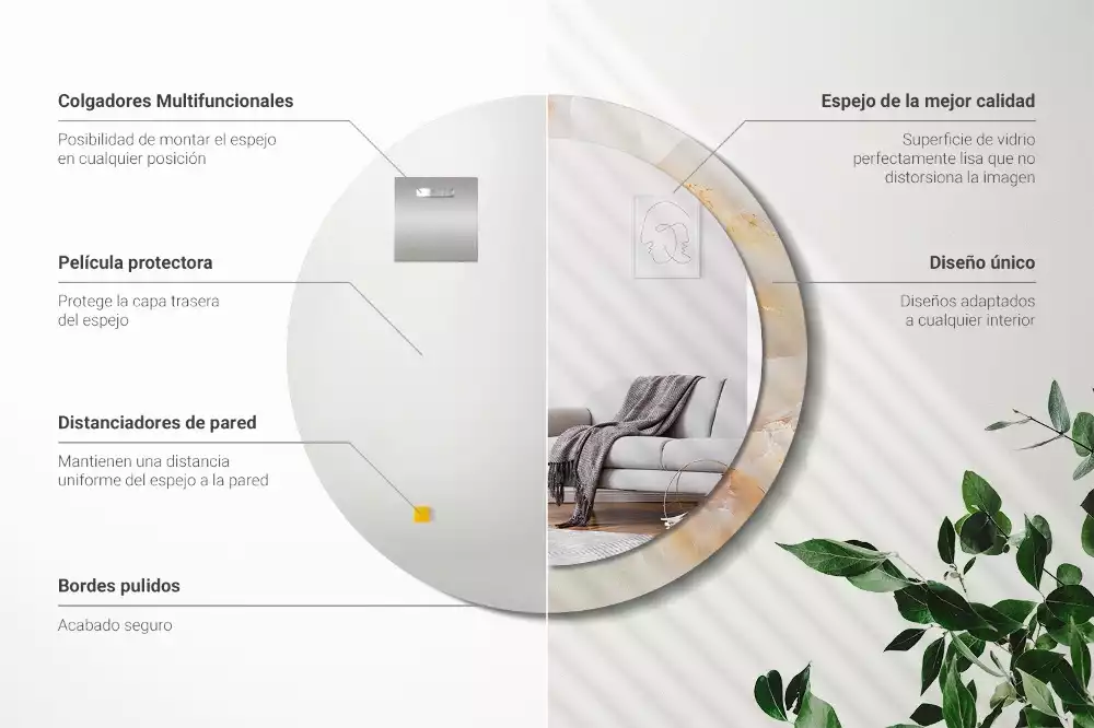 Spiegel mit bedrucktem Rahmen rund Onyx-Marmor