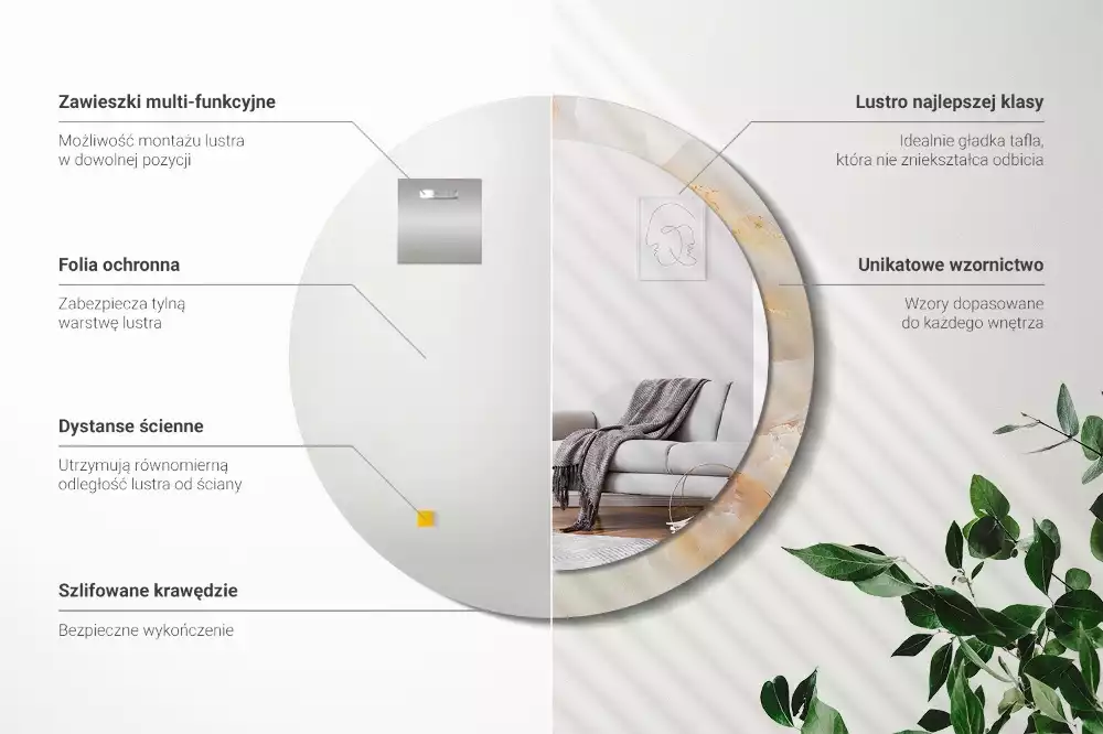 Spiegel mit bedrucktem Rahmen rund Onyx-Marmor