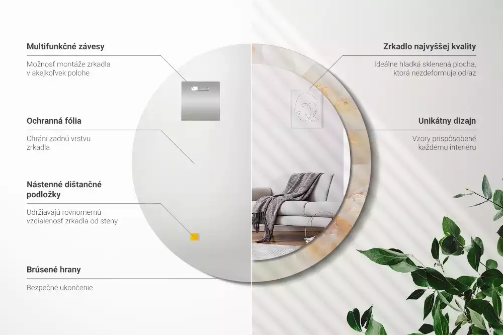 Spiegel mit bedrucktem Rahmen rund Onyx-Marmor