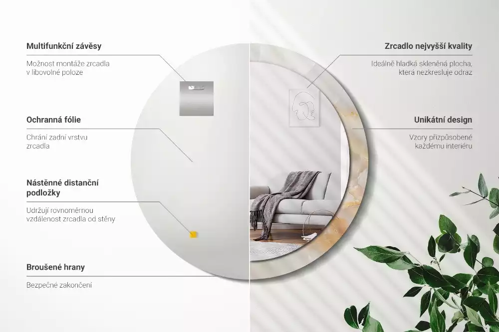 Spiegel mit bedrucktem Rahmen rund Onyx-Marmor