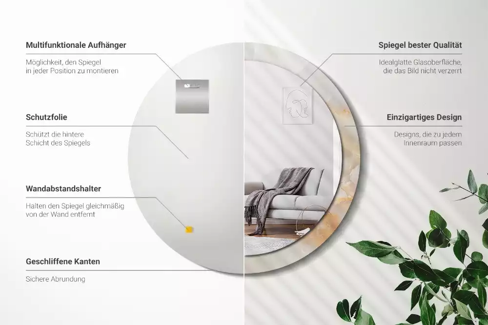 Spiegel mit bedrucktem Rahmen rund Onyx-Marmor