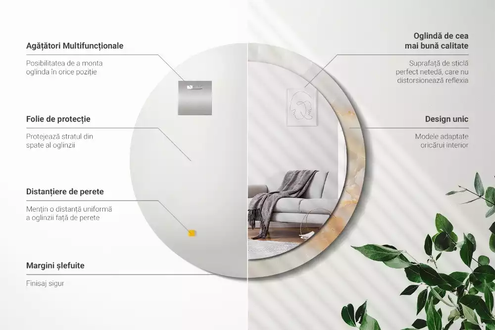 Spiegel mit bedrucktem Rahmen rund Onyx-Marmor