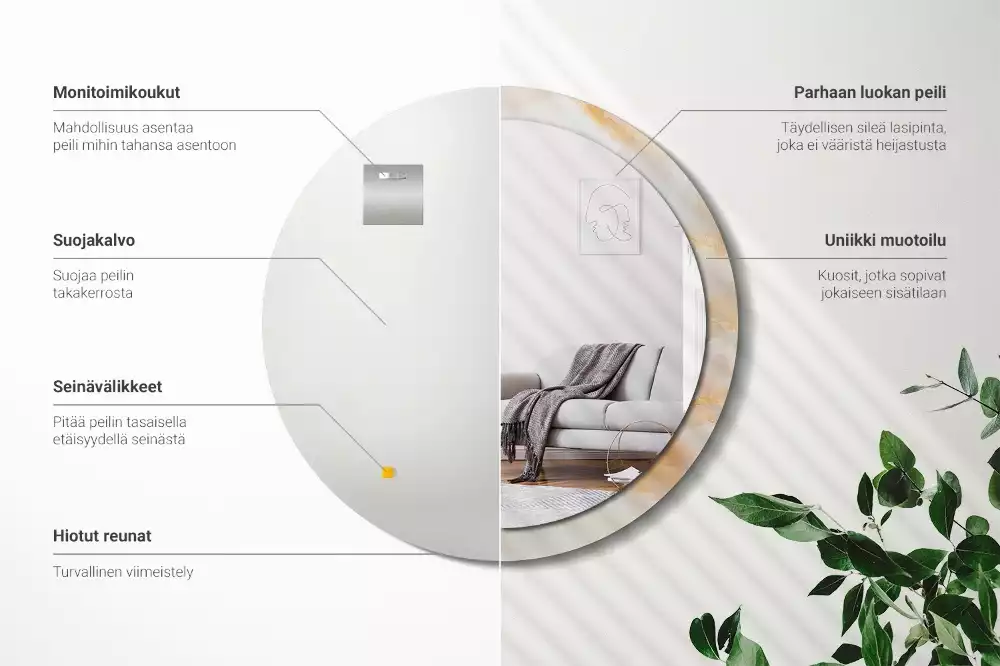 Spiegel mit bedrucktem Rahmen rund Onyx-Marmor