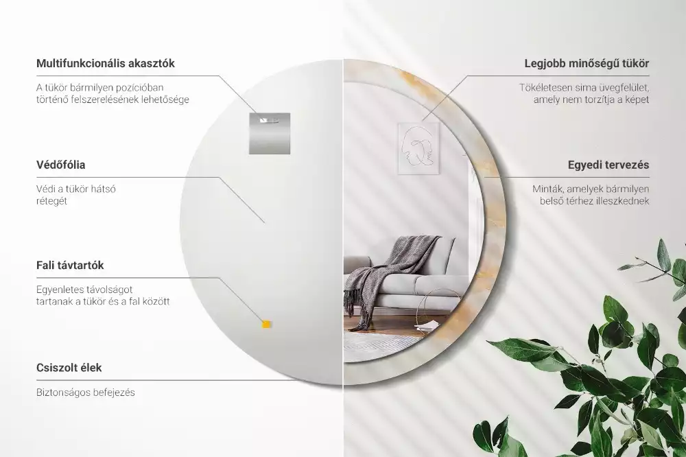 Spiegel mit bedrucktem Rahmen rund Onyx-Marmor