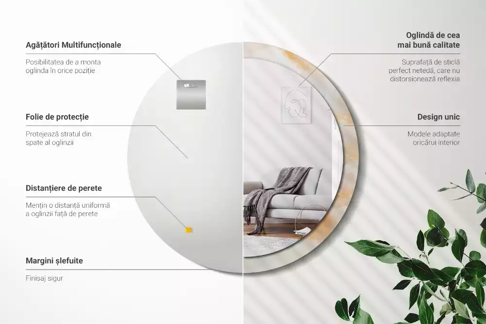 Spiegel mit bedrucktem Rahmen rund Onyx-Marmor