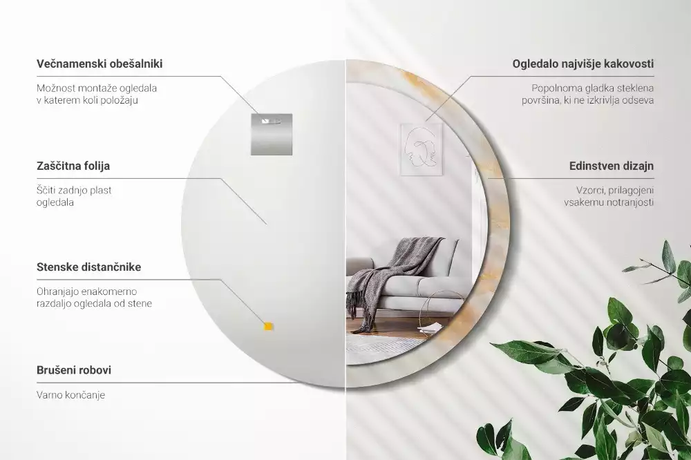 Spiegel mit bedrucktem Rahmen rund Onyx-Marmor