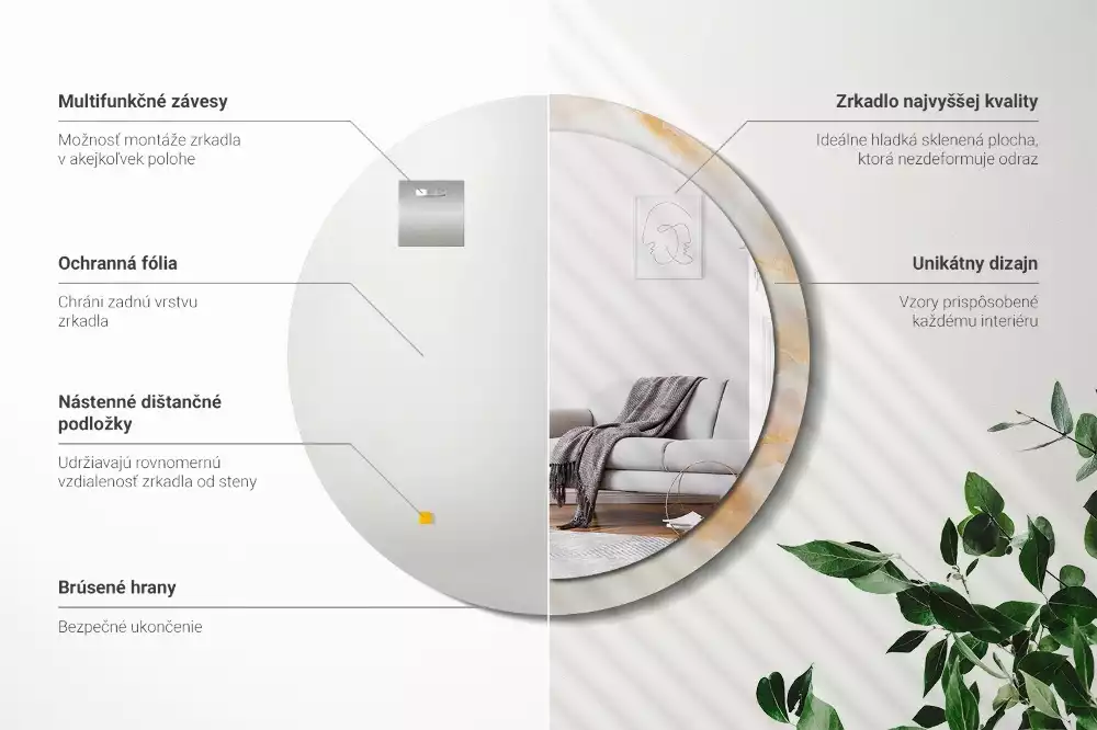 Spiegel mit bedrucktem Rahmen rund Onyx-Marmor