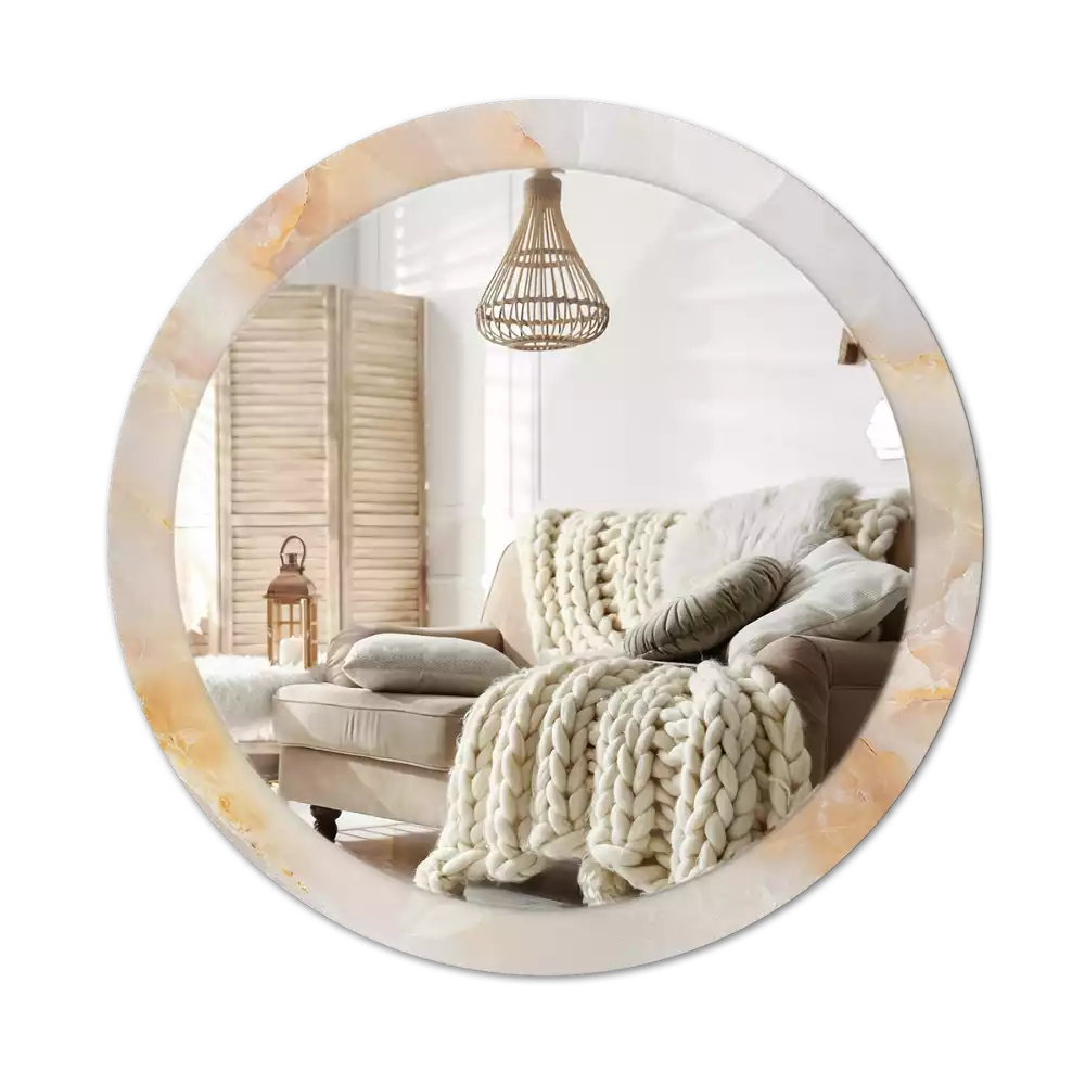 Spiegel mit bedrucktem Rahmen rund Onyx-Marmor