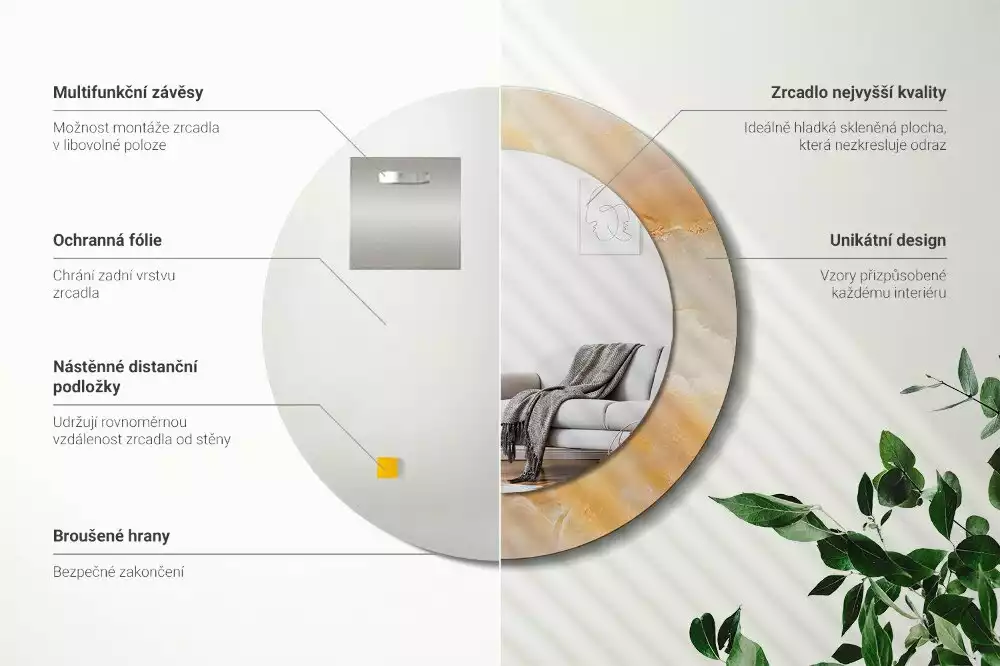 Spiegel mit bedrucktem Rahmen rund Onyx-Marmor