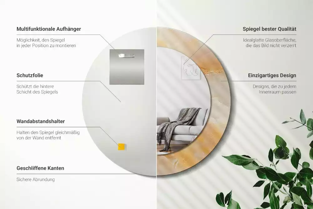 Spiegel mit bedrucktem Rahmen rund Onyx-Marmor