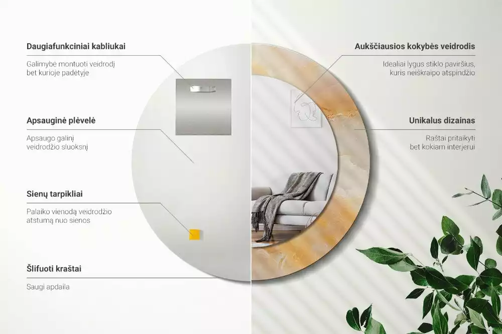 Spiegel mit bedrucktem Rahmen rund Onyx-Marmor