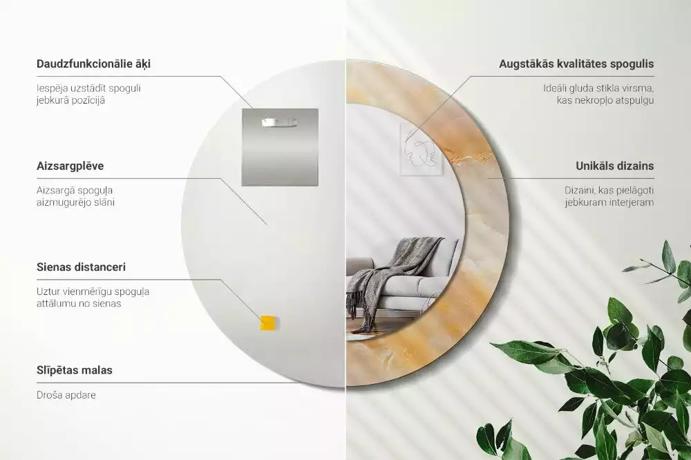 Spiegel mit bedrucktem Rahmen rund Onyx-Marmor