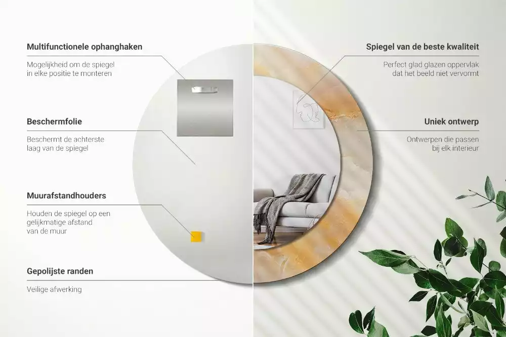 Spiegel mit bedrucktem Rahmen rund Onyx-Marmor