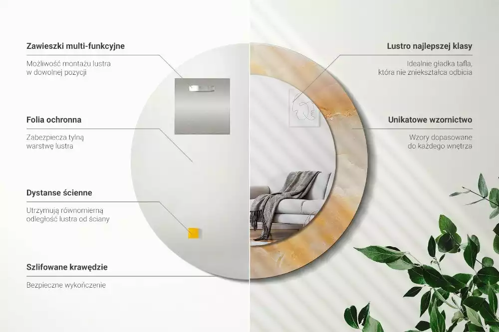 Spiegel mit bedrucktem Rahmen rund Onyx-Marmor