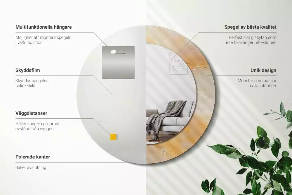 Spiegel mit bedrucktem Rahmen rund Onyx-Marmor