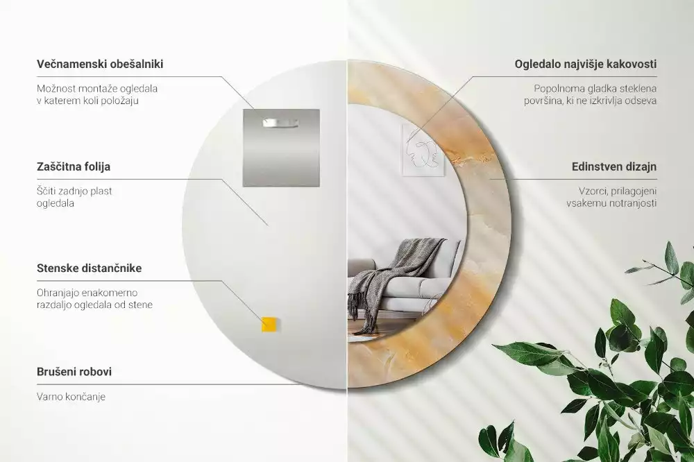 Spiegel mit bedrucktem Rahmen rund Onyx-Marmor
