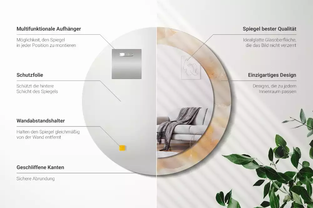 Spiegel mit bedrucktem Rahmen rund Onyx-Marmor