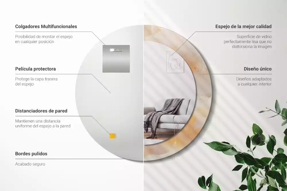 Spiegel mit bedrucktem Rahmen rund Onyx-Marmor