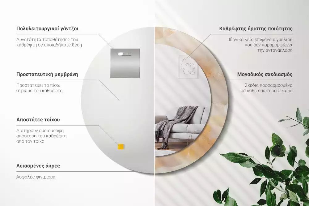 Spiegel mit bedrucktem Rahmen rund Onyx-Marmor