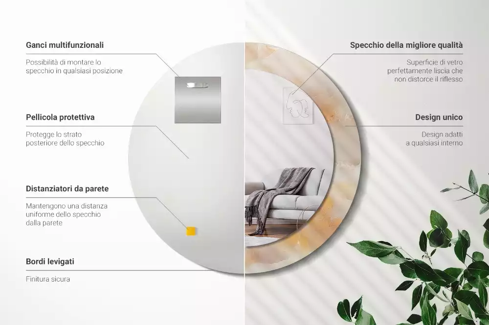 Spiegel mit bedrucktem Rahmen rund Onyx-Marmor