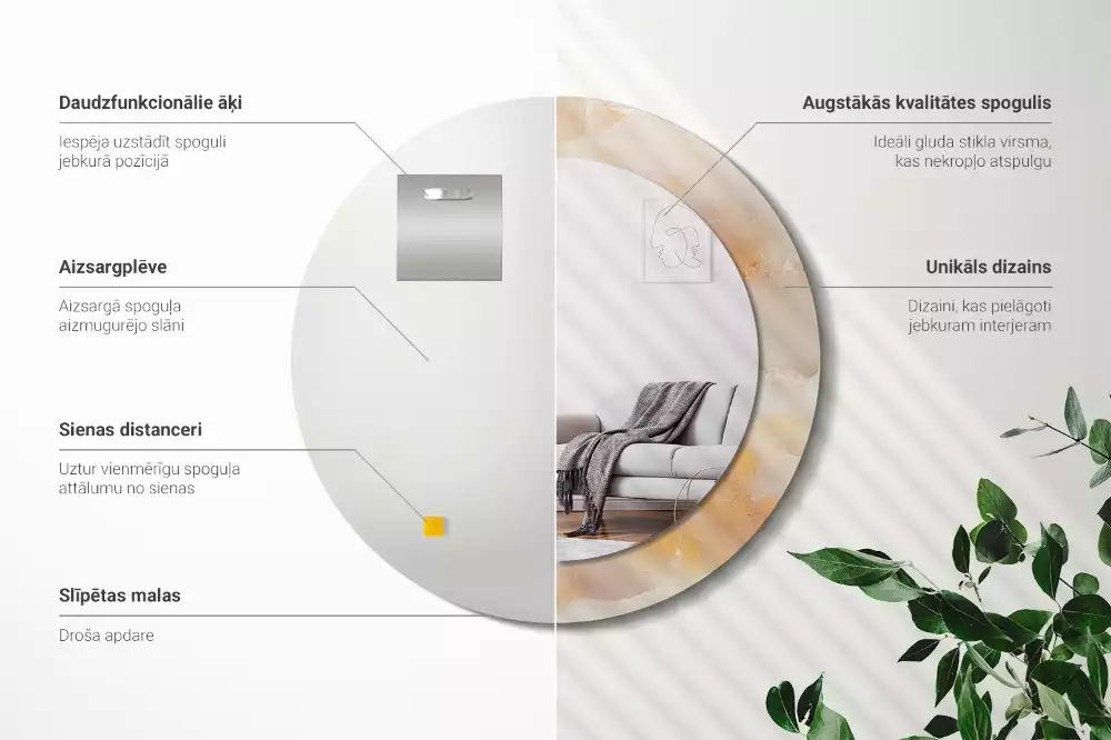 Spiegel mit bedrucktem Rahmen rund Onyx-Marmor