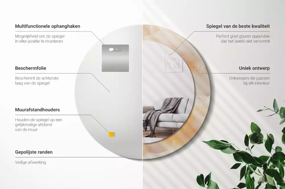 Spiegel mit bedrucktem Rahmen rund Onyx-Marmor