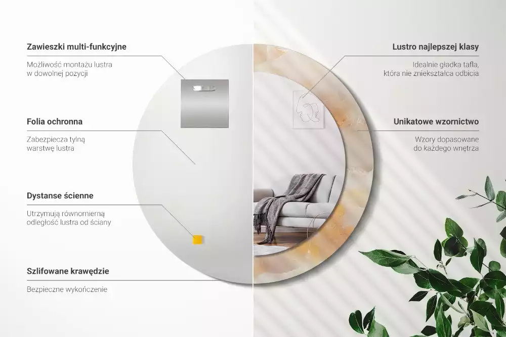 Spiegel mit bedrucktem Rahmen rund Onyx-Marmor