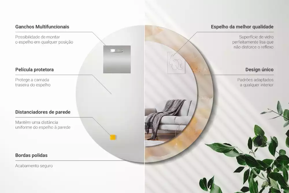 Spiegel mit bedrucktem Rahmen rund Onyx-Marmor