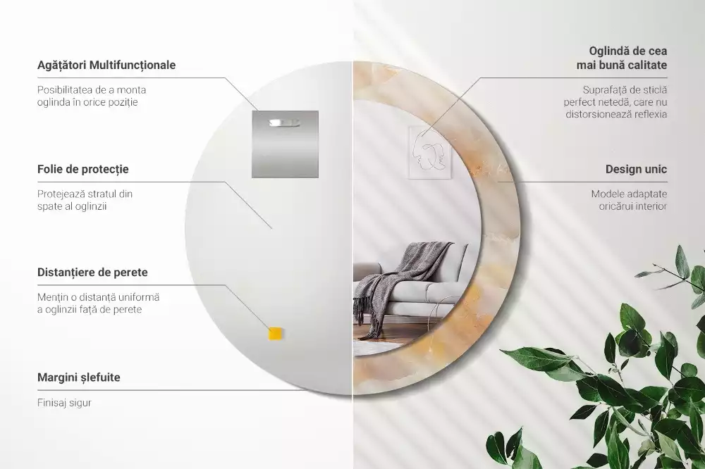 Spiegel mit bedrucktem Rahmen rund Onyx-Marmor