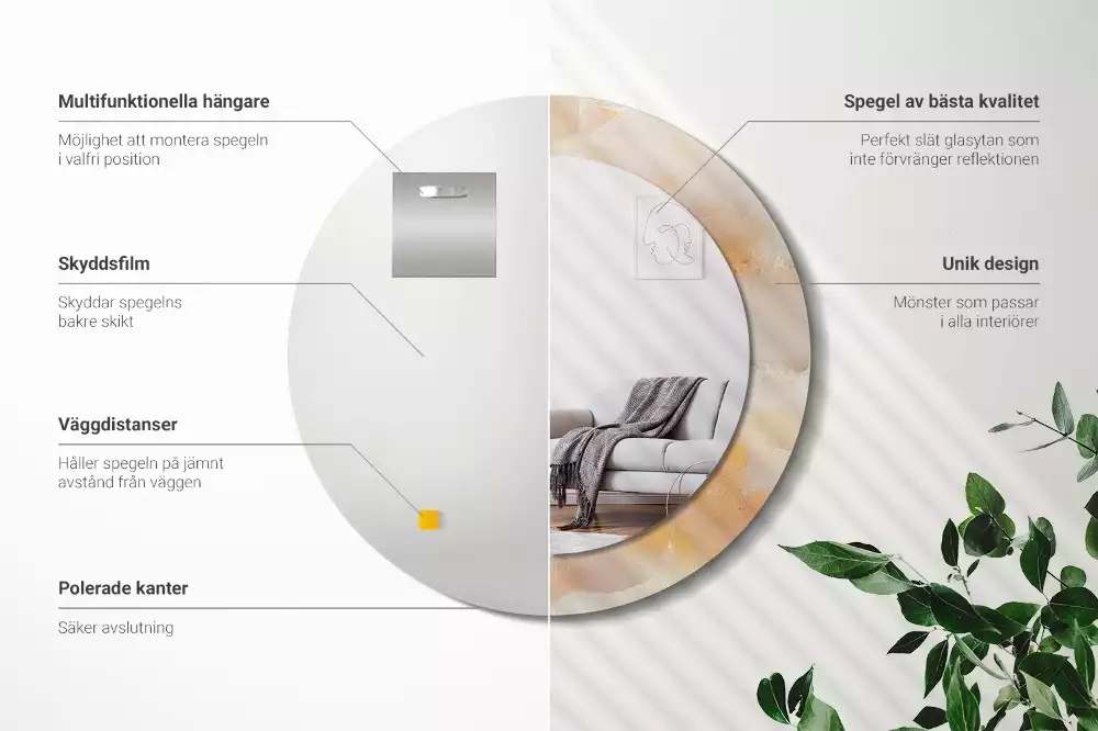 Spiegel mit bedrucktem Rahmen rund Onyx-Marmor