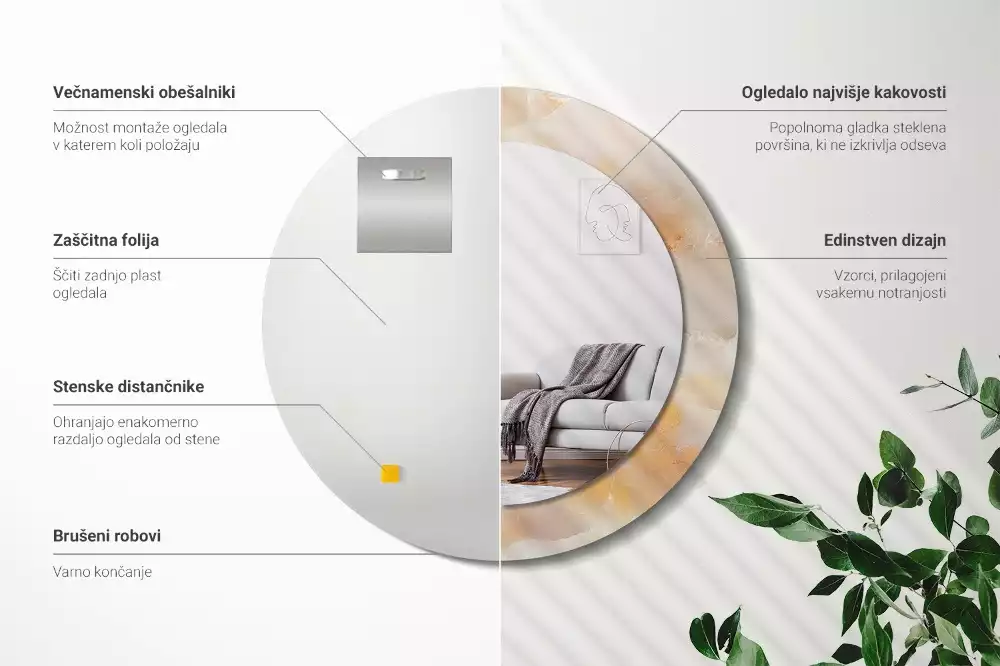 Spiegel mit bedrucktem Rahmen rund Onyx-Marmor