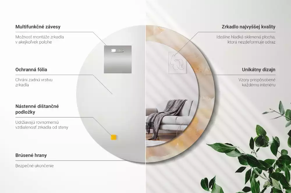 Spiegel mit bedrucktem Rahmen rund Onyx-Marmor