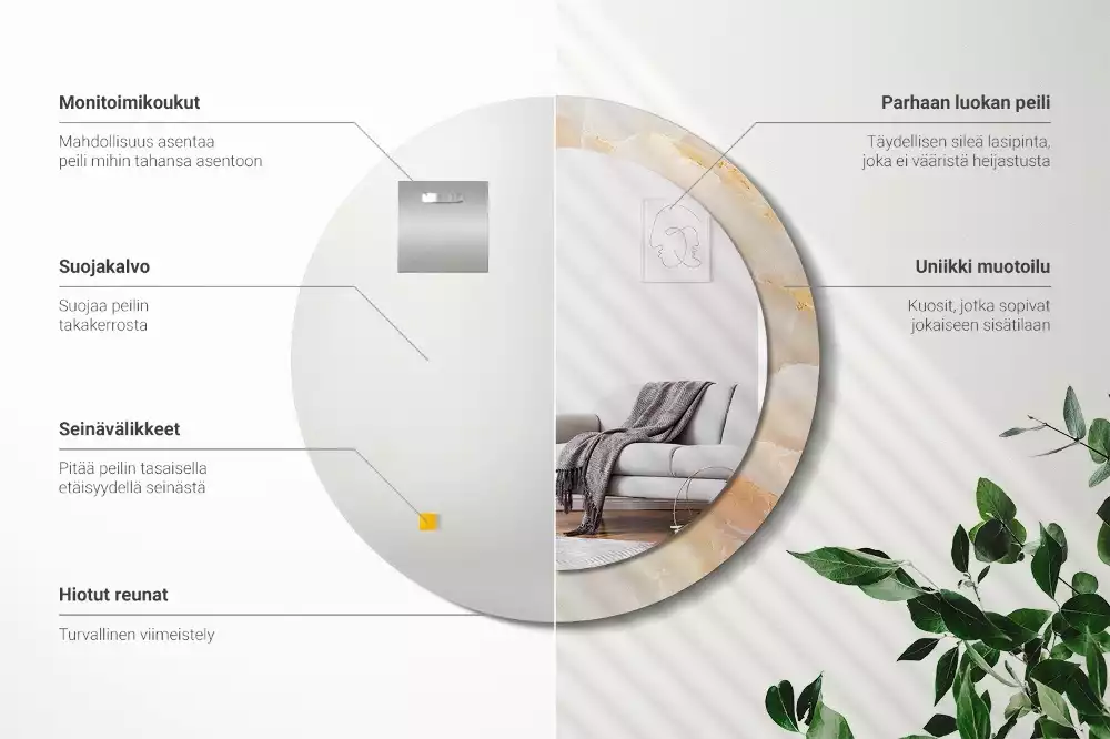 Spiegel mit bedrucktem Rahmen rund Onyx-Marmor