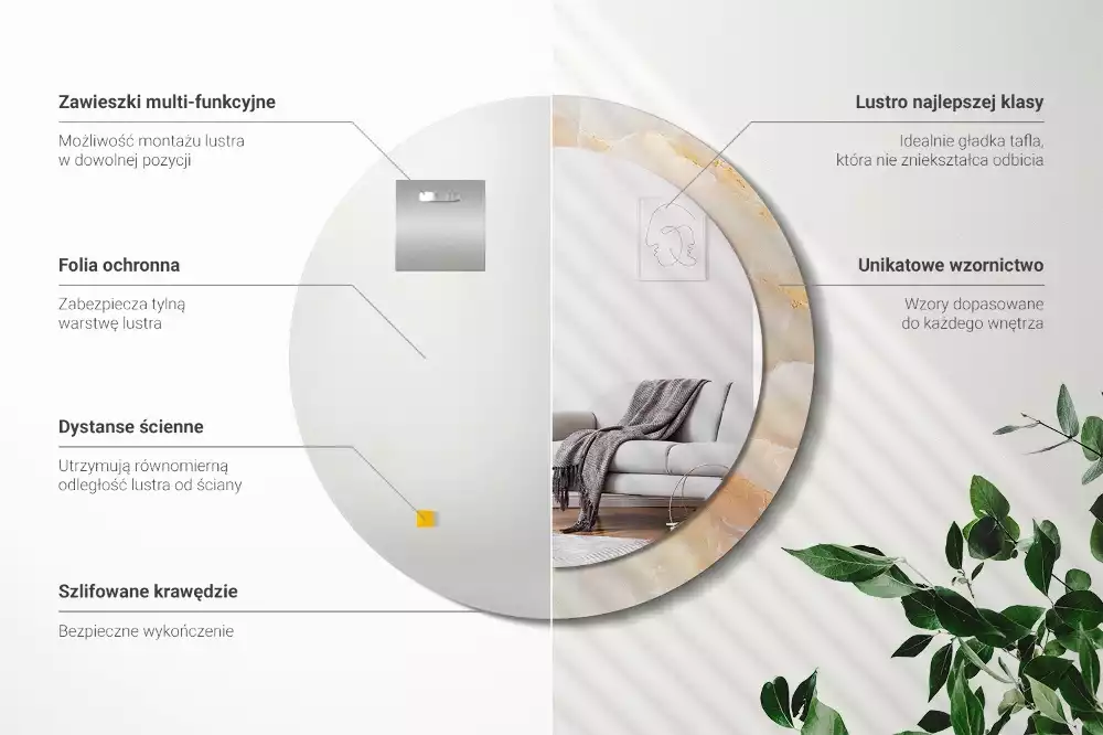 Spiegel mit bedrucktem Rahmen rund Onyx-Marmor