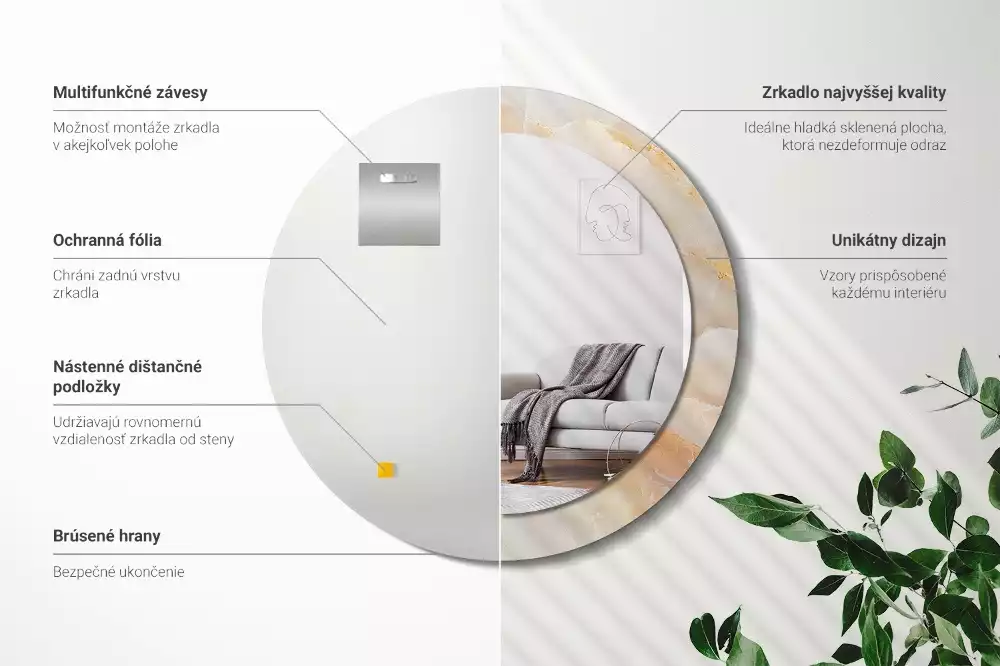 Spiegel mit bedrucktem Rahmen rund Onyx-Marmor