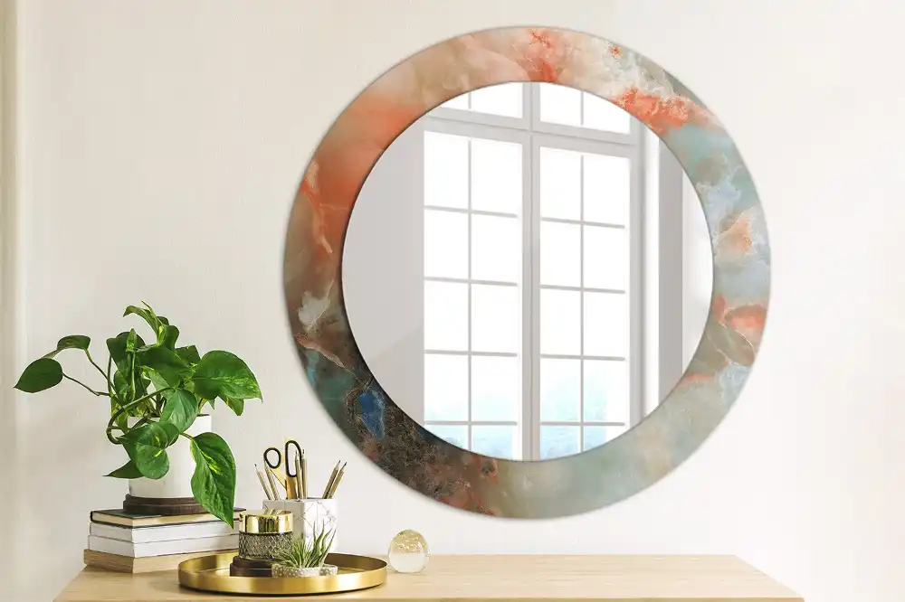 Spiegel mit bedrucktem Rahmen rund Onyx-Marmor