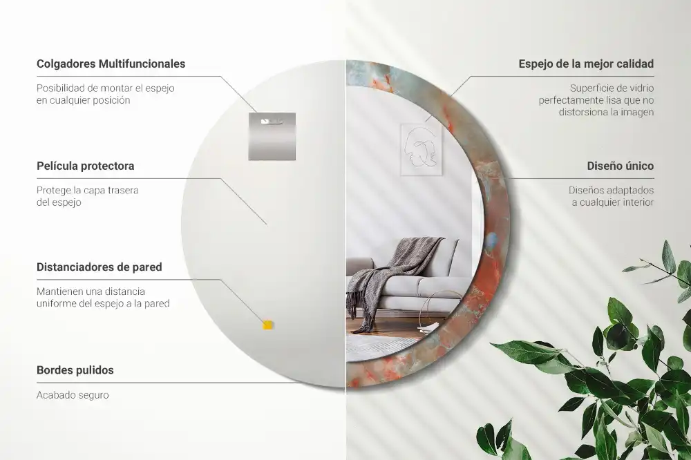 Spiegel mit bedrucktem Rahmen rund Onyx-Marmor
