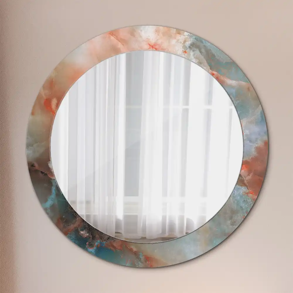 Spiegel mit bedrucktem Rahmen rund Onyx-Marmor