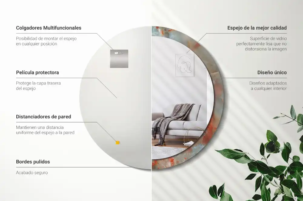 Spiegel mit bedrucktem Rahmen rund Onyx-Marmor