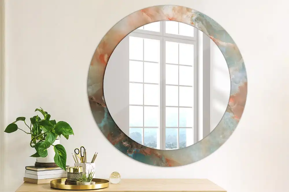 Spiegel mit bedrucktem Rahmen rund Onyx-Marmor