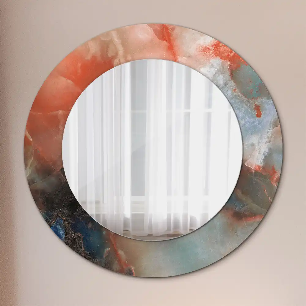 Spiegel mit bedrucktem Rahmen rund Onyx-Marmor
