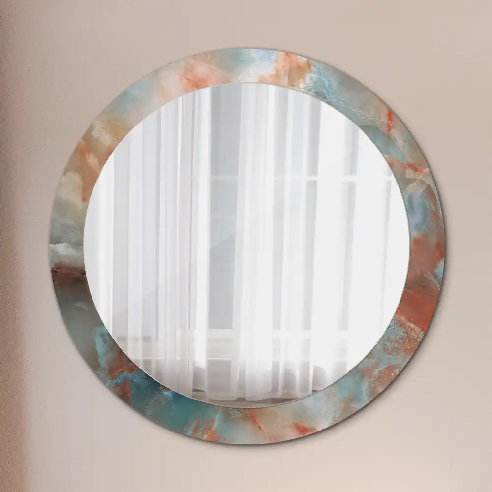 Spiegel mit bedrucktem Rahmen rund Onyx-Marmor