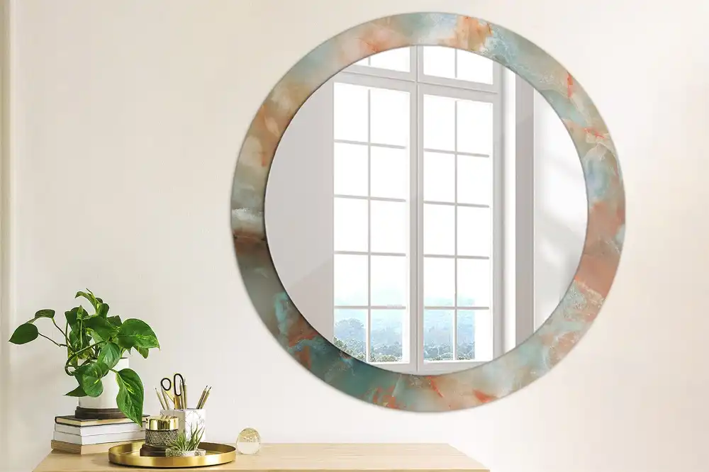 Spiegel mit bedrucktem Rahmen rund Onyx-Marmor
